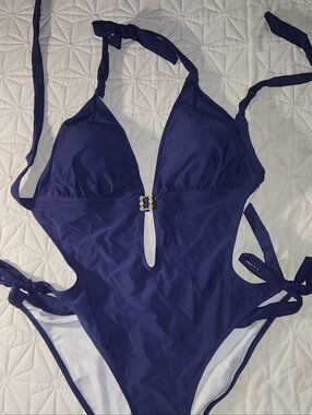 EVIE Navy Blue One-Piece Swimsuit with Front Ring Detail